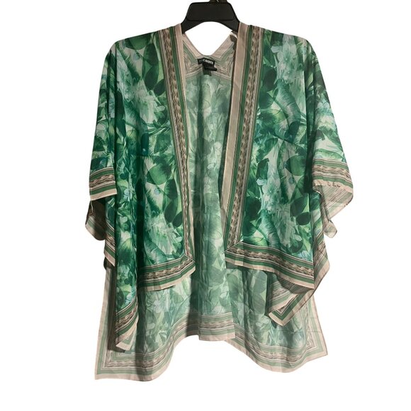 Steve Madden Sheer Tropical Print Kimono CoverUp O/S Green Lightweight Polyester - Picture 8 of 9